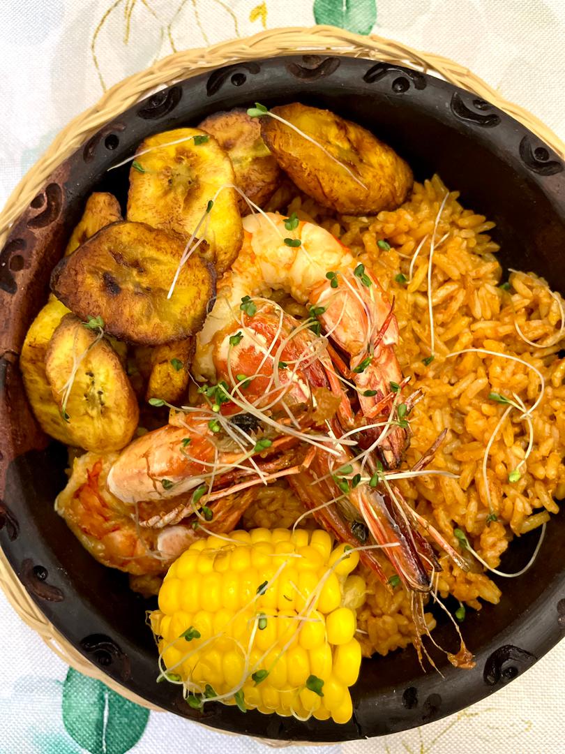 Jollof Rice with Shrimp and Plantain